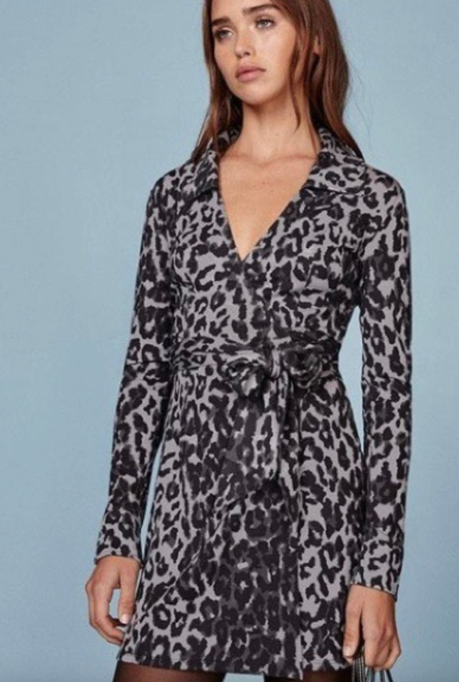 Reformation Wrap Dress XS Leopard Print Jersey Long Sleeve Mini Witchy Goth